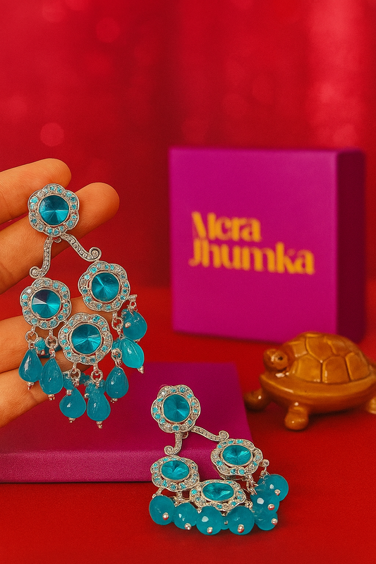 Elegant Green Stone & Crystal Drop Earrings