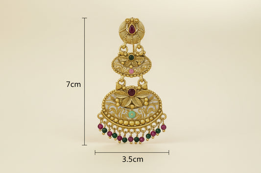 Antique Temple Gold Earrings with Ruby & Emerald Beads – Traditional Bridal Jhumkas for Wedding Season