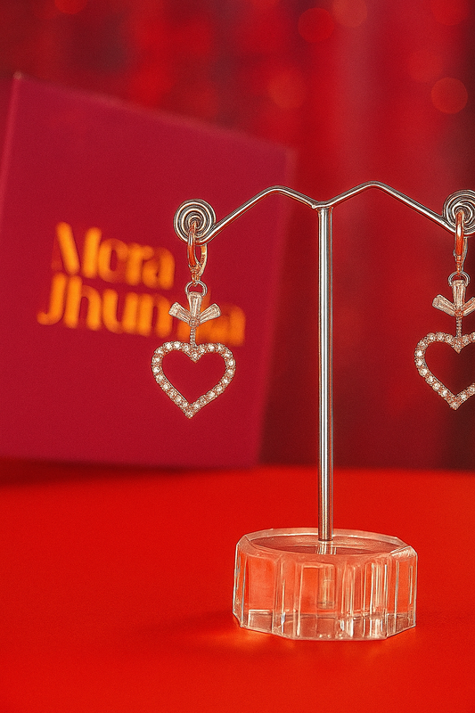 Heart-Shaped Stone Studded Earrings