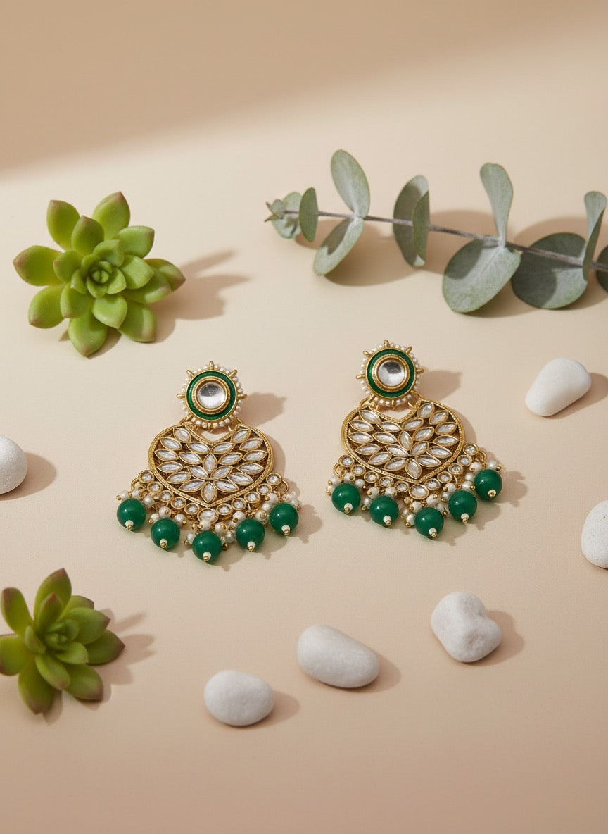 Royal Kundan Gold-Plated Earrings with Red Beads | Traditional Ethnic Bridal Jewellery for Women