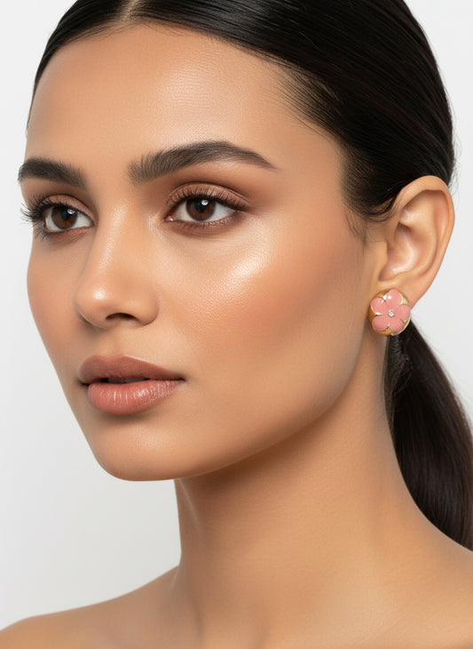 Flower Enamel Stud Earrings – Gold Plated | Daily Wear Floral Earrings