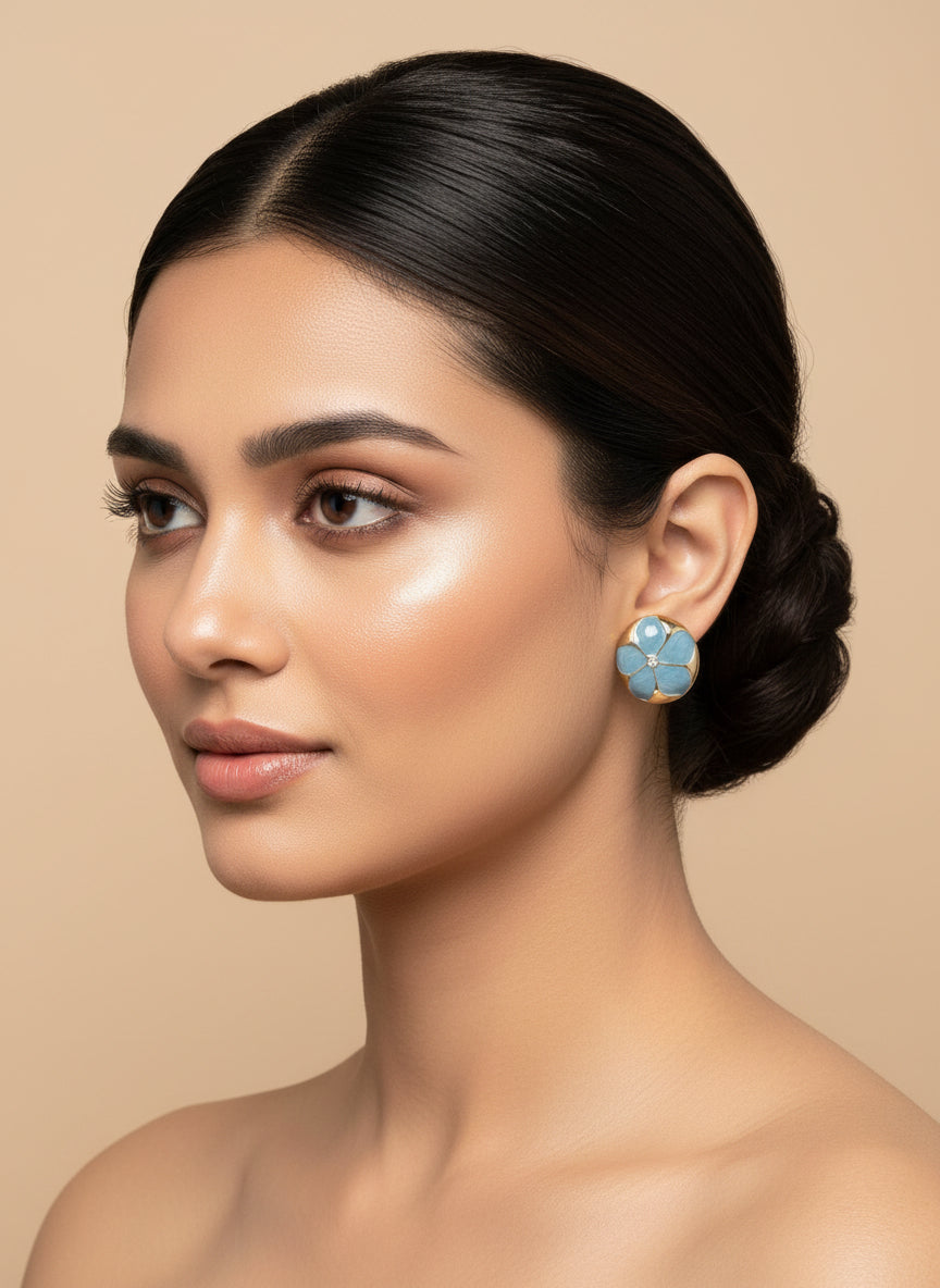 Flower Enamel Stud Earrings – Gold Plated | Daily Wear Floral Earrings