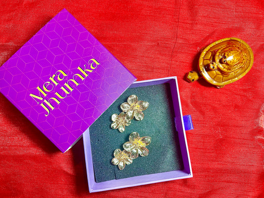 Golden Bloom Statement Earrings - Floral Luxe Edition