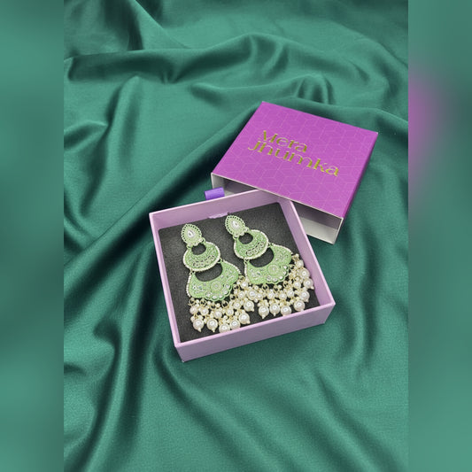 Chandbali Pearl Drop Earrings for Women | Traditional Ethnic Jewelry by Mera Jhumka