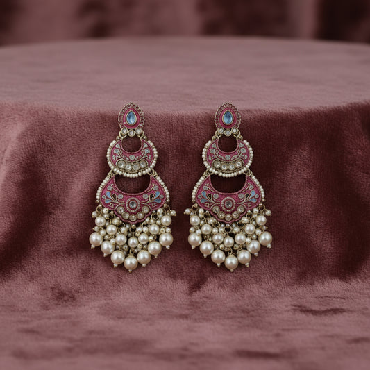 Chandbali Pearl Drop Earrings for Women | Traditional Ethnic Jewelry by Mera Jhumka