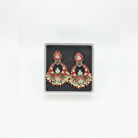 Red & Green Kundan Chandbali Earrings for Women | Festive & Bridal Jewelry by Mera Jhumka