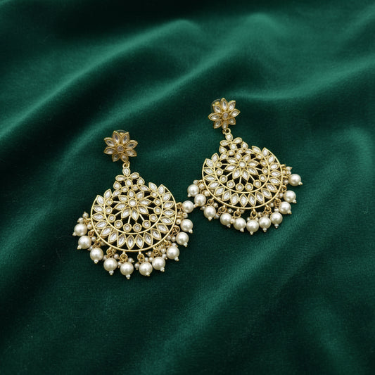 Kundan Chandbali Earrings with Pearls | Elegant Ethnic Jewelry for Women by Mera Jhumka