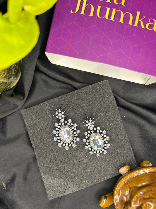 Silver Crystal Statement Earrings for Women | Vintage-Inspired Party Jewelry by Mera Jhumka