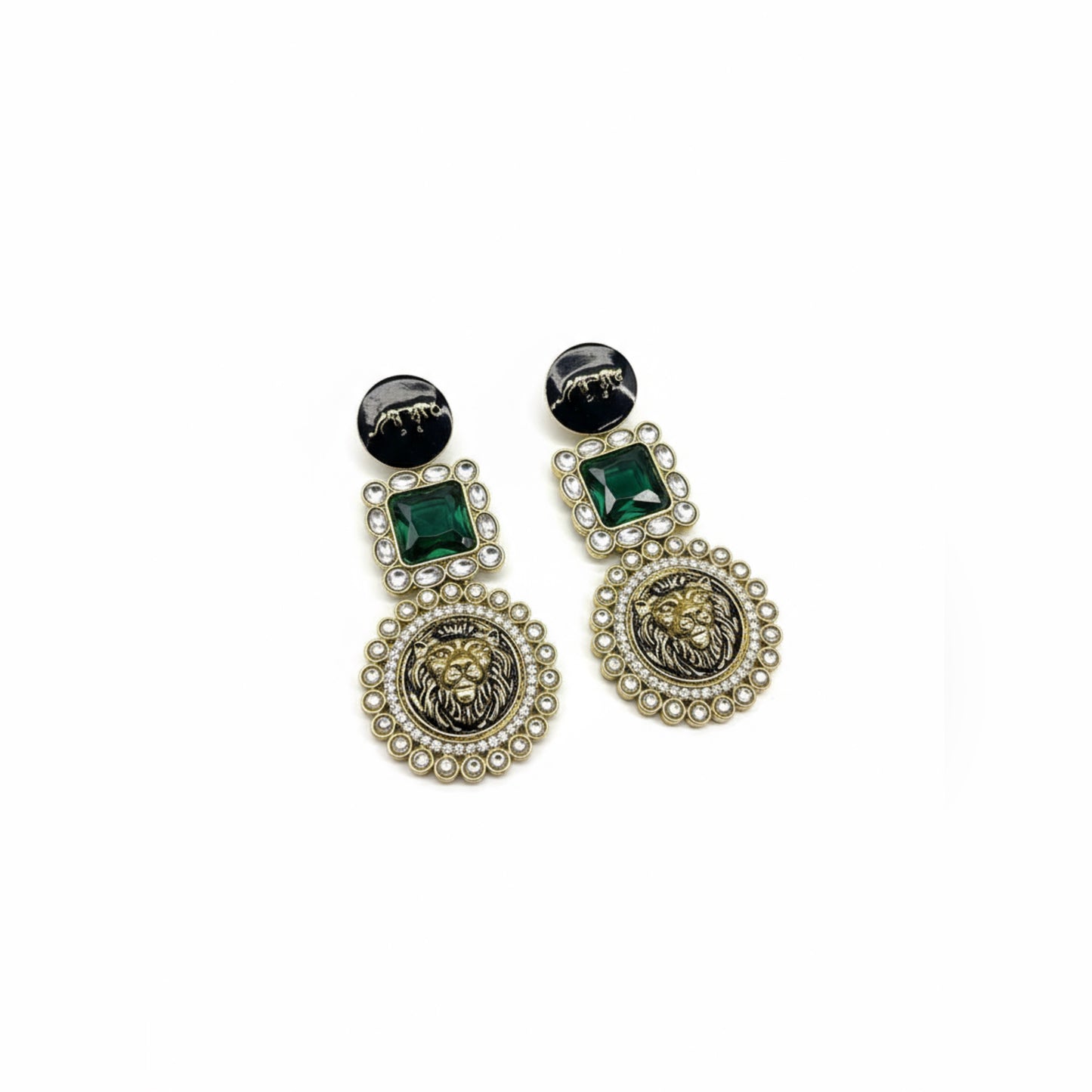 Lion Motif Kundan Statement Earrings | Regal Ethnic Jewelry for Women by Mera Jhumka
