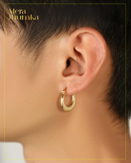 Textured Gold-Plated Hoop Earrings for Women