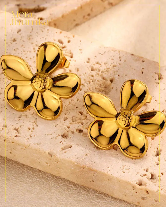 Bold Floral Gold-Plated Stud Earrings for Women