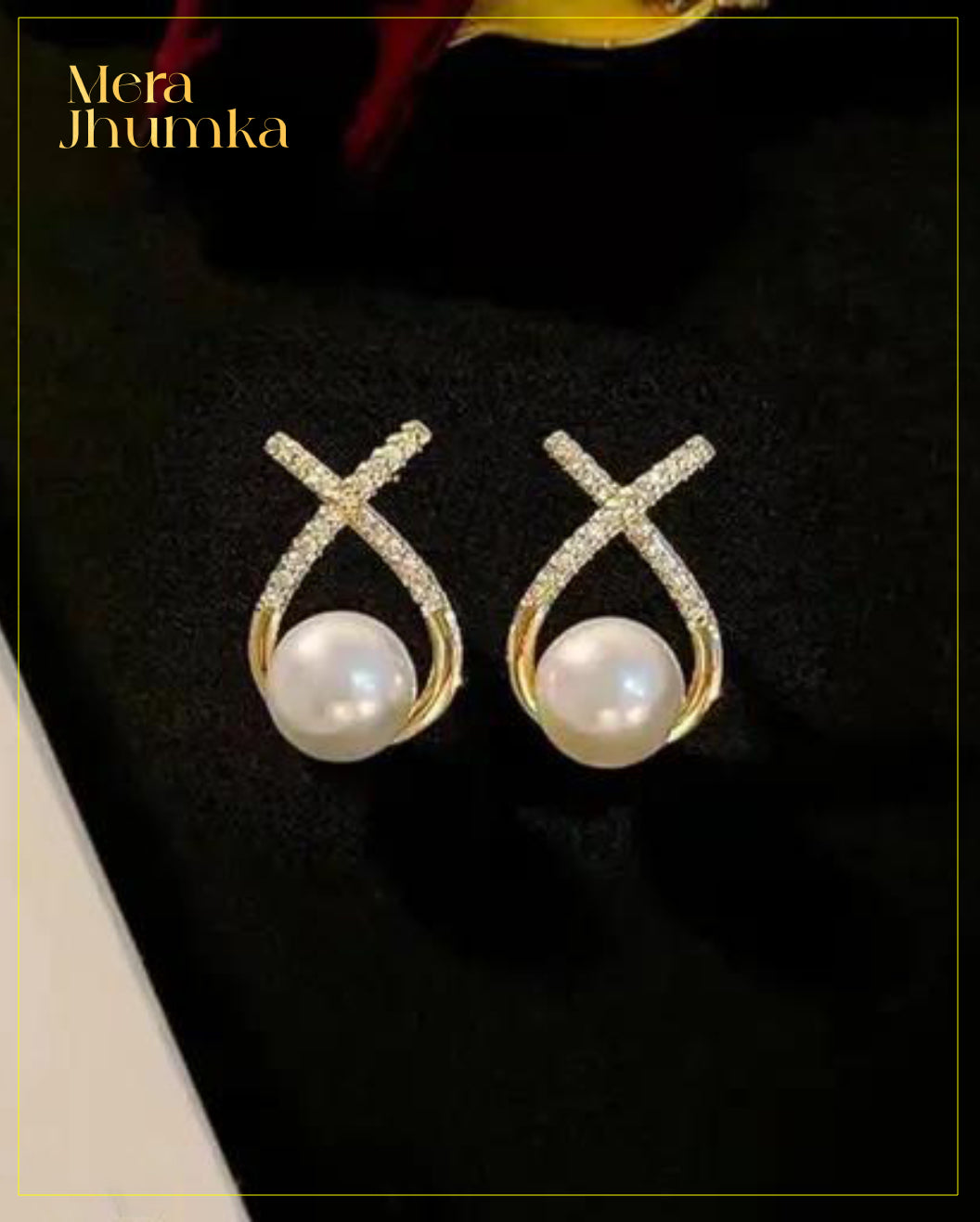 Elegant Pearl & Crystal X-Design Stud Earrings