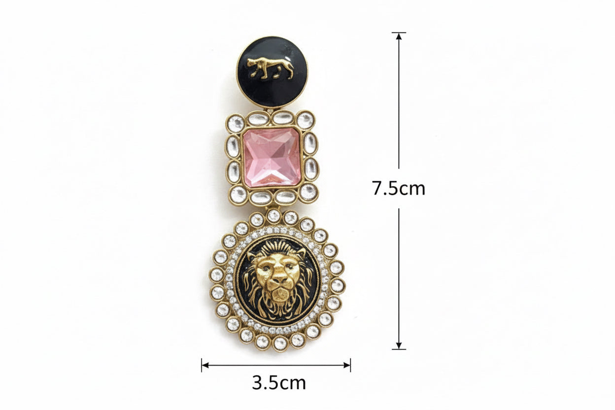 Lion Motif Kundan Statement Earrings | Regal Ethnic Jewelry for Women by Mera Jhumka