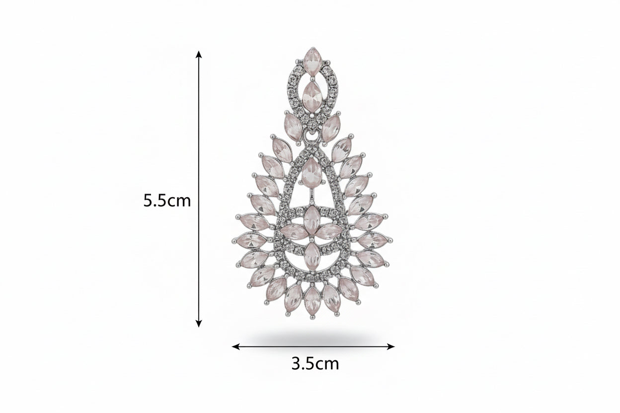 Elegant pink-Toned Statement Earrings with White Zircon Stones for Parties & Weddings