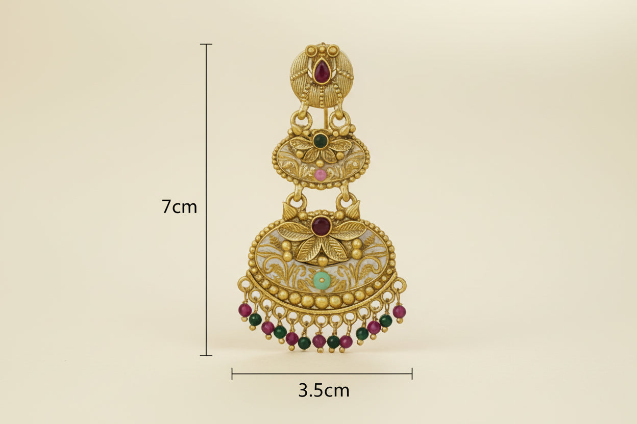 Antique Temple Gold Earrings with Ruby & Emerald Beads – Traditional Bridal Jhumkas for Wedding Season