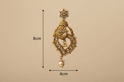 Royal Peacock Kundan Chandbali Earrings with Pearls | Traditional Indian Wedding & Festive Jewelry for Women and Girls | Antique Gold Finish