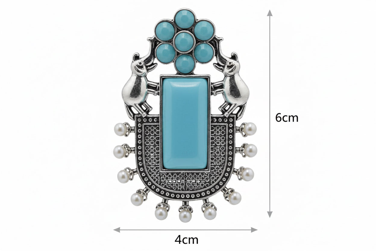 Oxidised Silver Turquoise Statement Earrings | Boho Ethnic Tribal Drop Earrings for Women & Girls