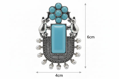 Oxidised Silver Turquoise Statement Earrings | Boho Ethnic Tribal Drop Earrings for Women & Girls