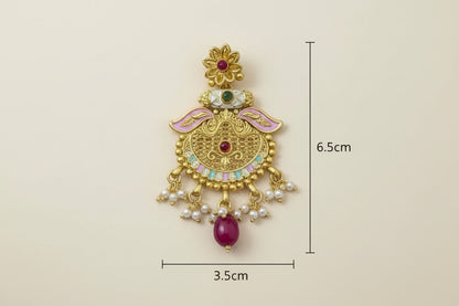 Antique Gold-Plated Kundan Earrings with Ruby Drop – Traditional Bridal Earrings for Wedding & Festive Season