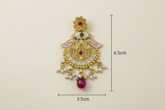 Antique Gold-Plated Kundan Earrings with Ruby Drop – Traditional Bridal Earrings for Wedding & Festive Season