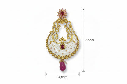 White Meenakari Chandbali Earrings – Gold Plated, Floral Studs, Traditional Indian Festive Jewelry