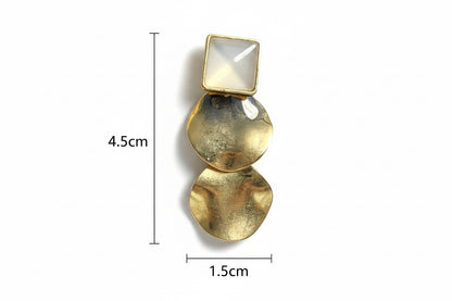 Gold Textured Drop Earrings for Women – Stylish Matte Finish Danglers with Square Stone Top