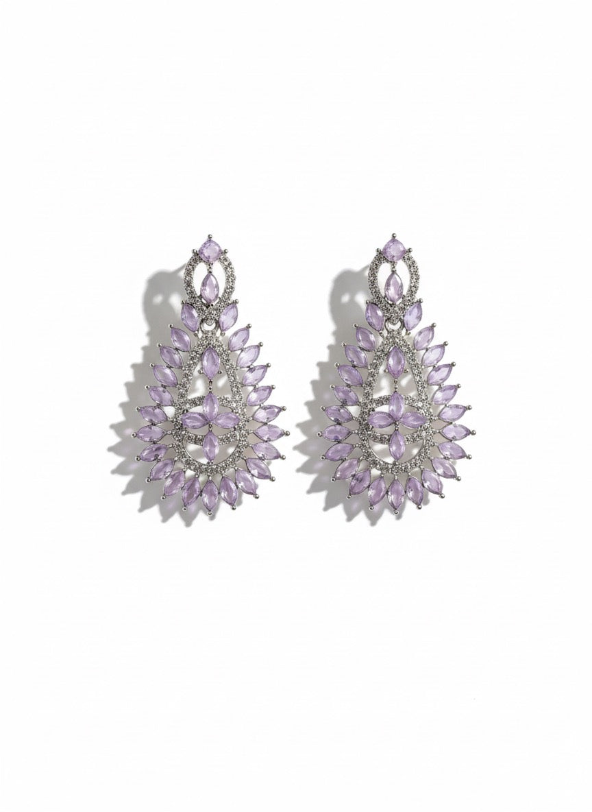 Elegant pink-Toned Statement Earrings with White Zircon Stones for Parties & Weddings