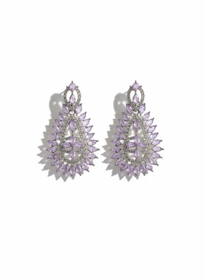 Elegant pink-Toned Statement Earrings with White Zircon Stones for Parties & Weddings