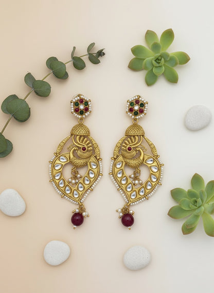 Royal Peacock Kundan Chandbali Earrings with Pearls | Traditional Indian Wedding & Festive Jewelry for Women and Girls | Antique Gold Finish