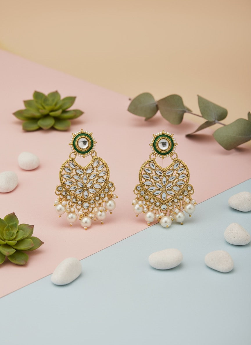 Royal Kundan Gold-Plated Earrings with Red Beads | Traditional Ethnic Bridal Jewellery for Women