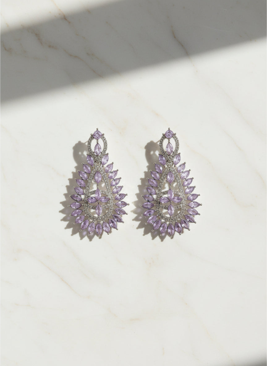 Elegant pink-Toned Statement Earrings with White Zircon Stones for Parties & Weddings