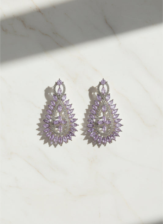 Elegant pink-Toned Statement Earrings with White Zircon Stones for Parties & Weddings