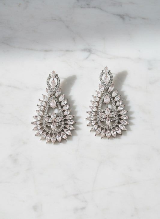 Elegant pink-Toned Statement Earrings with White Zircon Stones for Parties & Weddings