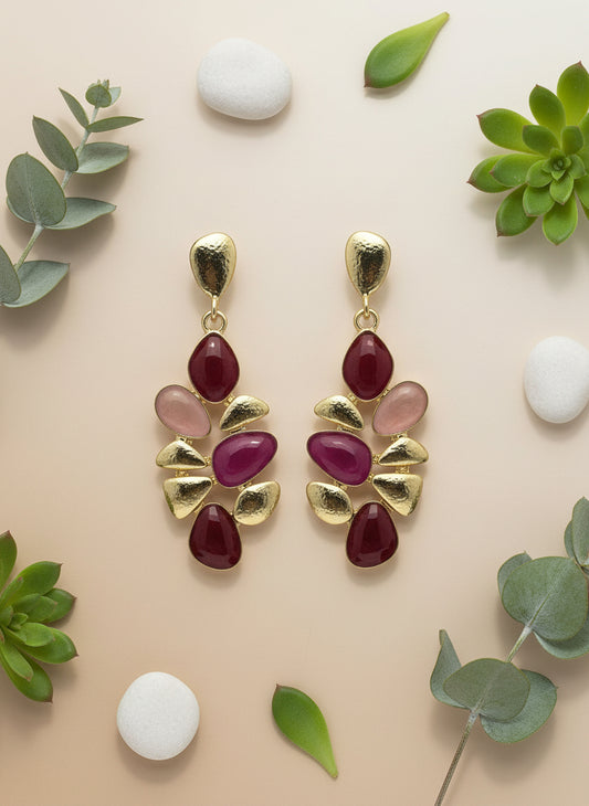 Premium Gold Plated Stone Cluster Drop Earrings for Women – Stylish Party Wear Danglers (Multiple Colors)