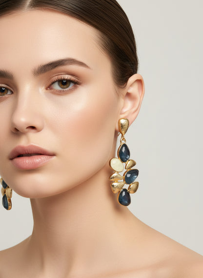 Premium Gold Plated Stone Cluster Drop Earrings for Women – Stylish Party Wear Danglers (Multiple Colors)