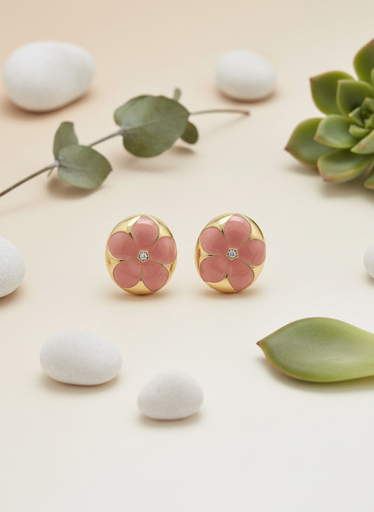 Flower Enamel Stud Earrings – Gold Plated | Daily Wear Floral Earrings