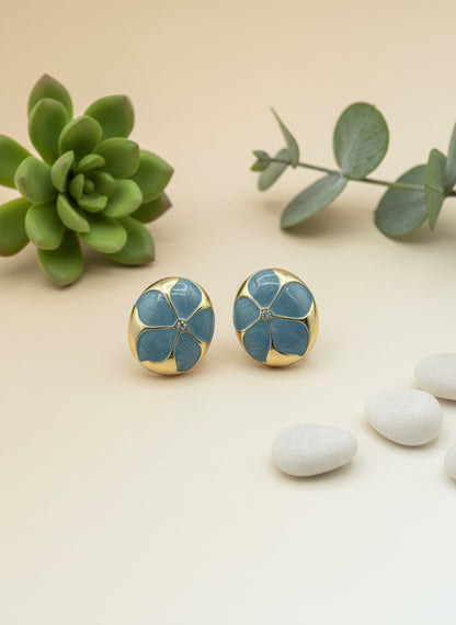 Flower Enamel Stud Earrings – Gold Plated | Daily Wear Floral Earrings