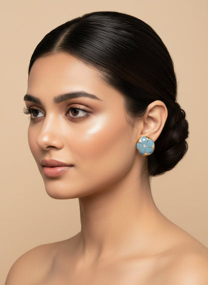 Flower Enamel Stud Earrings – Gold Plated | Daily Wear Floral Earrings