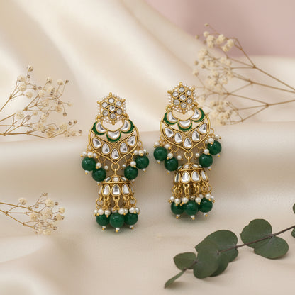 Lavender Kundan Jhumka Earrings for Women | Gold Plated Dangler Earrings with Pearls & Beads for Wedding and Festive Wear