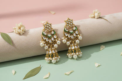 Lavender Kundan Jhumka Earrings for Women | Gold Plated Dangler Earrings with Pearls & Beads for Wedding and Festive Wear