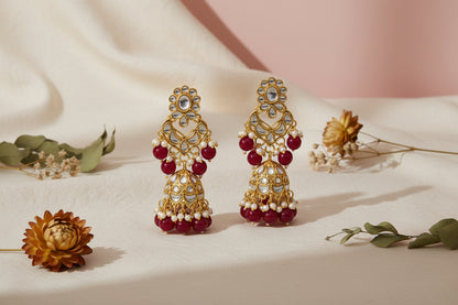 Lavender Kundan Jhumka Earrings for Women | Gold Plated Dangler Earrings with Pearls & Beads for Wedding and Festive Wear