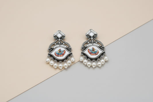 Elegant Garba Dancer Oxidised Silver Jhumka Earrings with Pearls | Mera Jhumka