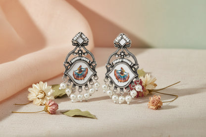 Elegant Garba Dancer Oxidised Silver Jhumka Earrings with Pearls | Mera Jhumka