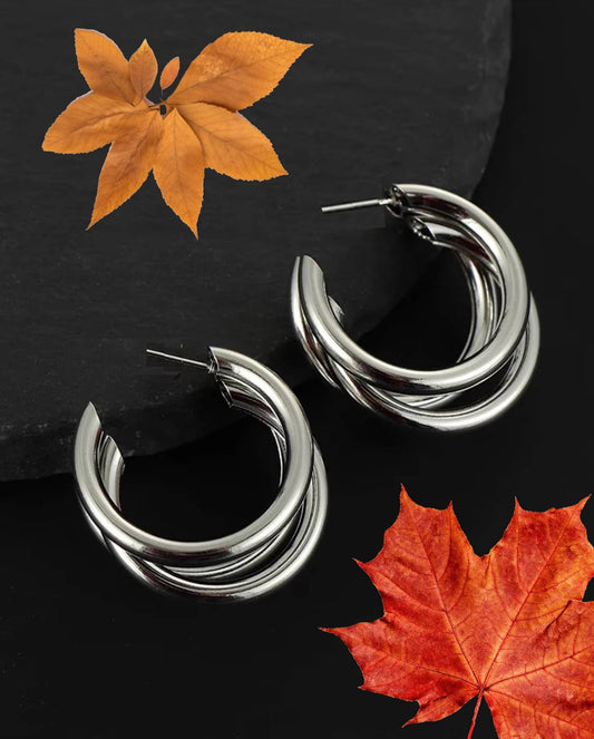 Twisted Elegance Silver-Plated Chunky Hoop Earrings