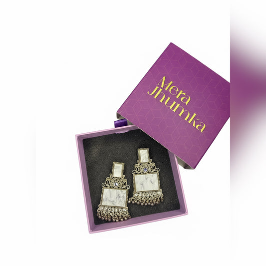 Handcrafted Square Marble Jhumka Earrings | Traditional Ethnic Jewelry for Women by Mera Jhumka
