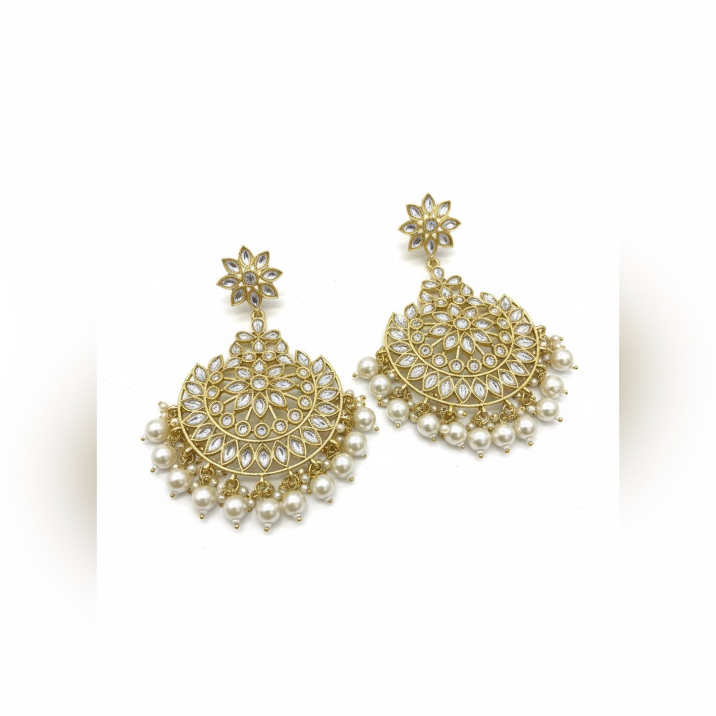 Kundan Chandbali Earrings with Pearls | Elegant Ethnic Jewelry for Women by Mera Jhumka