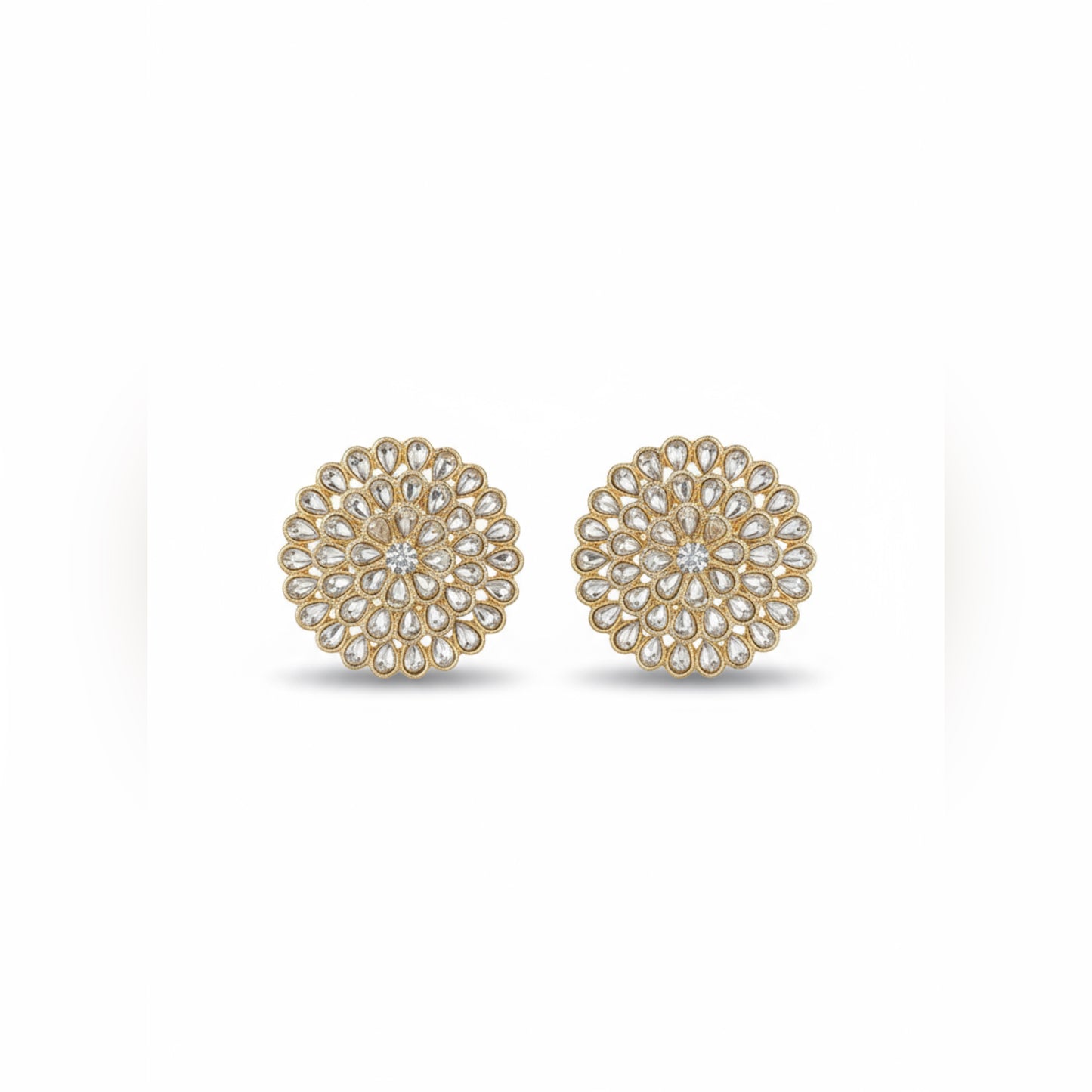Classic Kundan Floral Stud Earrings | Timeless Gold-Plated Ethnic Jewelry for Women by Mera Jhumka