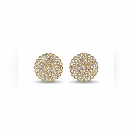Classic Kundan Floral Stud Earrings | Timeless Gold-Plated Ethnic Jewelry for Women by Mera Jhumka