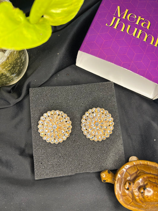 Classic Kundan Floral Stud Earrings | Timeless Gold-Plated Ethnic Jewelry for Women by Mera Jhumka