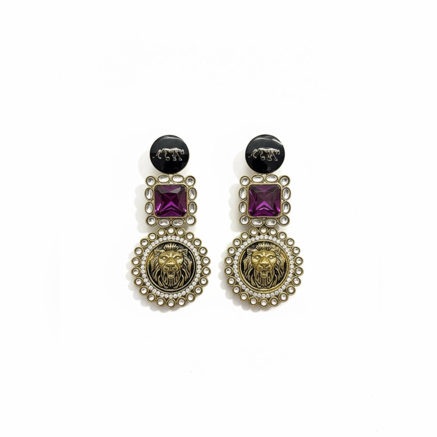 Lion Motif Kundan Statement Earrings | Regal Ethnic Jewelry for Women by Mera Jhumka